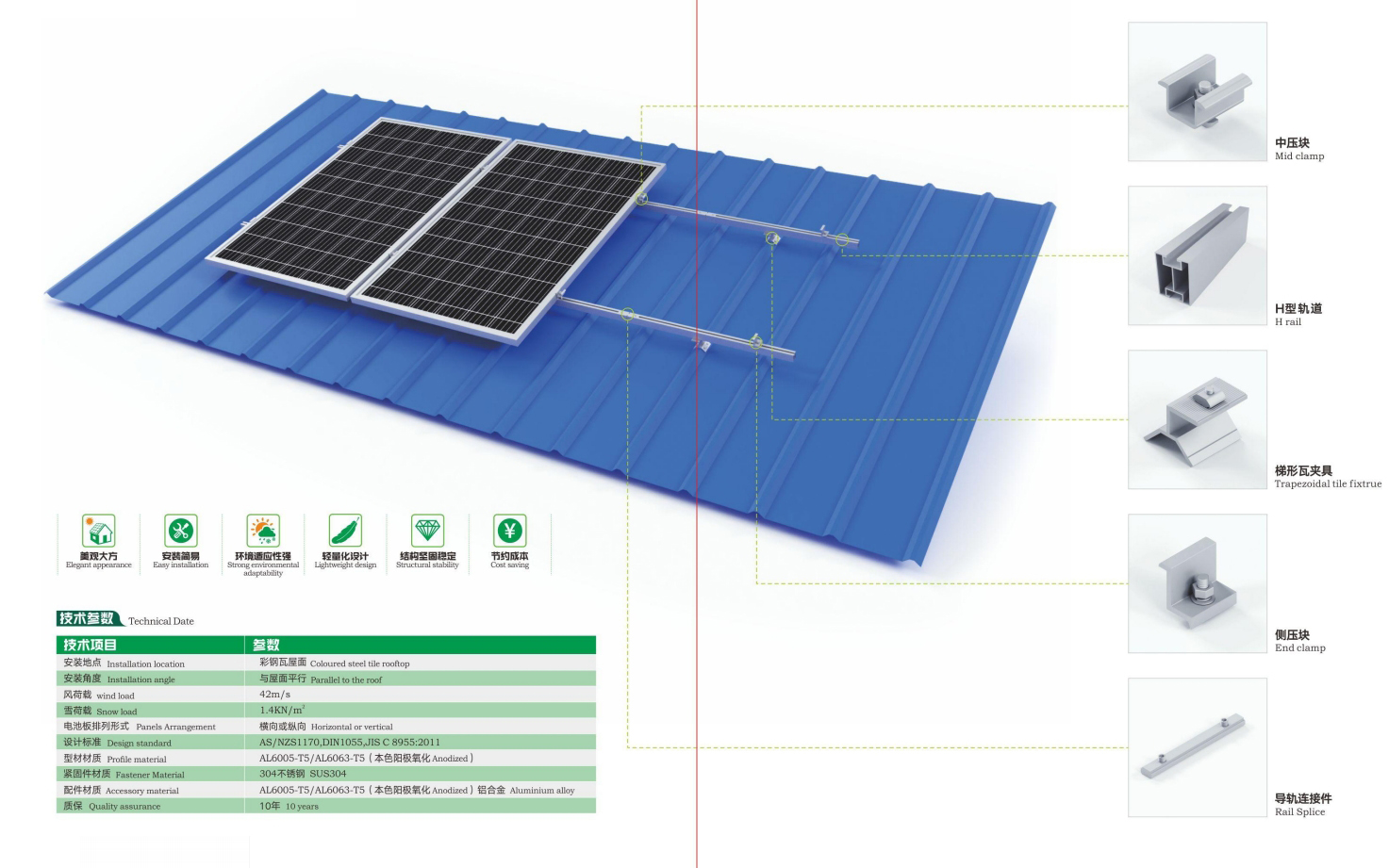 Photovoltaic Bracket System for Color Steel Tile Rooftop