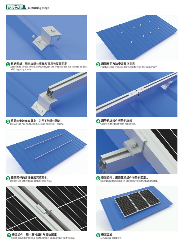 Photovoltaic Bracket System for Color Steel Tile Rooftop