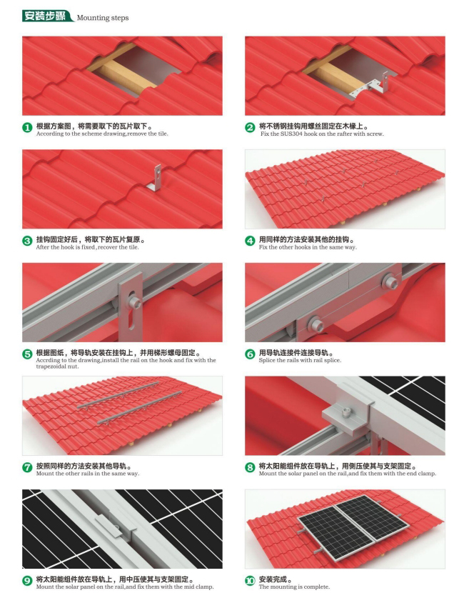 Photovoltaic Bracket System for Glazed Tile Rooftop